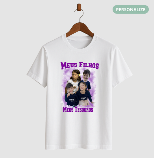Camiseta Bootleg Personalizada - Meus Tesouros Com fotos