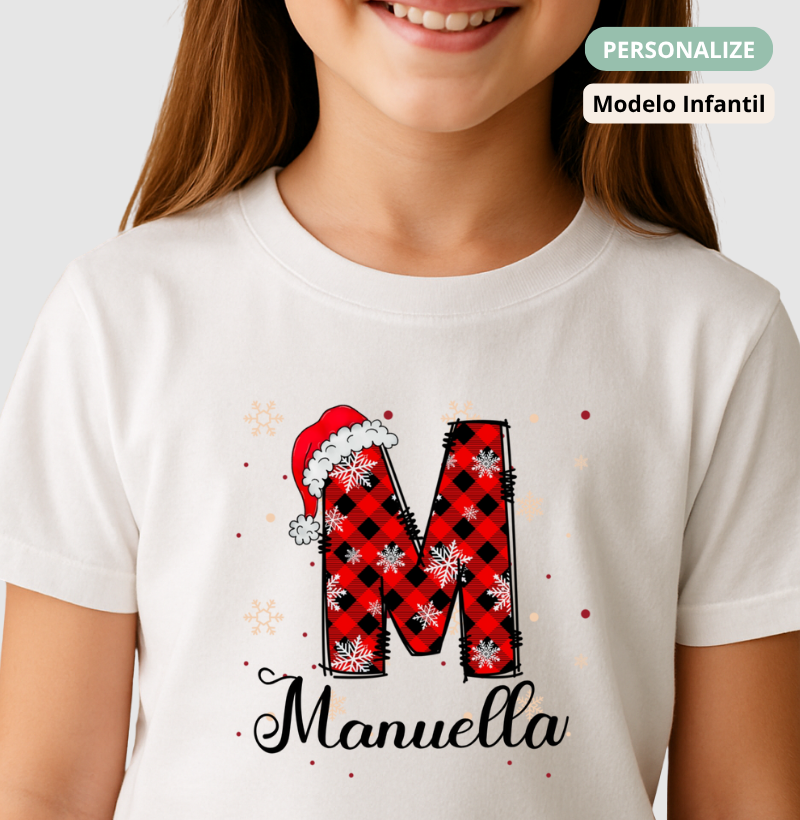 Camiseta Infantil Personalizada Natal Inicial do Nome