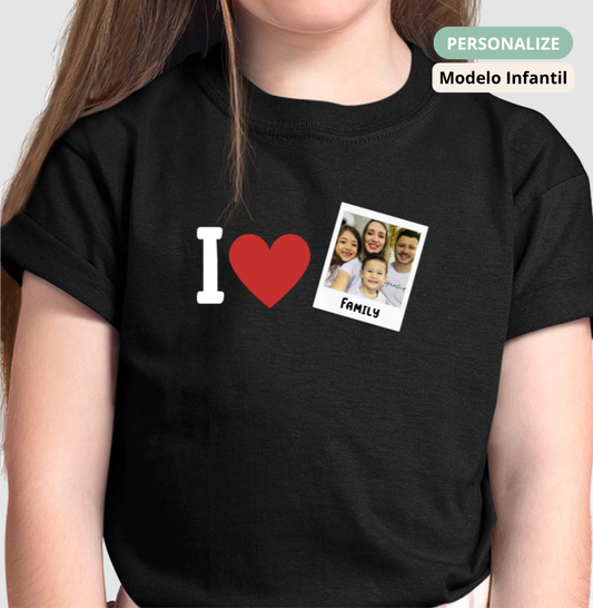 Camiseta Infantil- Familia I Love + Foto Retrô
