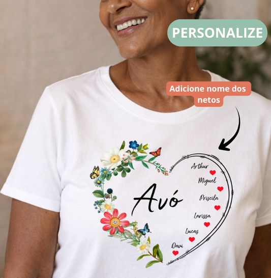 Camiseta Personalizada Avó Coração Floral
