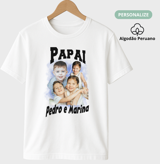 Camiseta Bootleg Personalizada - Papai e Filhos (Algodão Peruano)