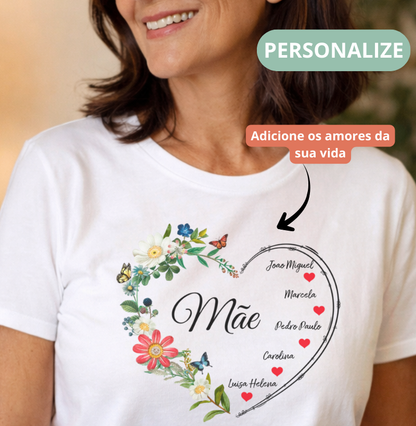 Camiseta Personalizada Mãe Coracão Floral