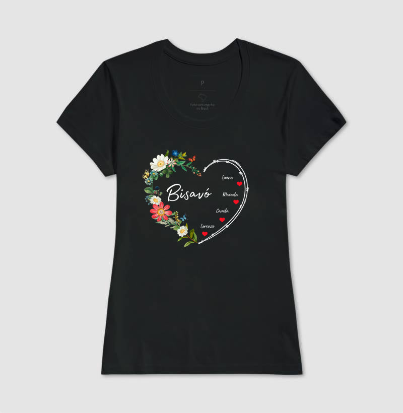 Camiseta Personalizada Bisavó Coração Floral