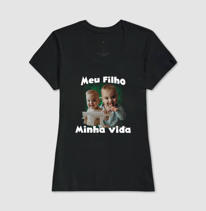 Camiseta Bootleg Personalizada Mãe Meus Filhos com fotos