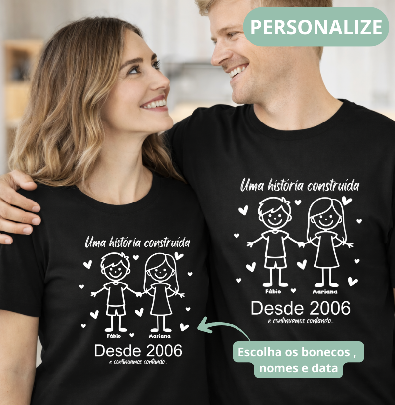 Camiseta Personalizada Casal Bonequinhos, uma história juntos