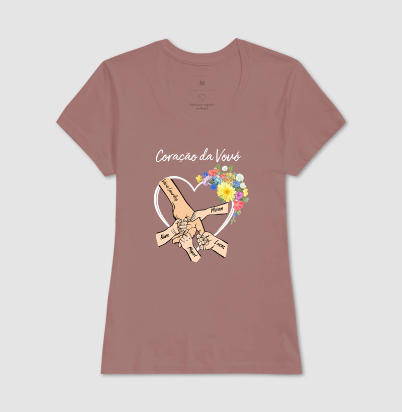 Camiseta Personalizada Coração da Vovó com as mãos dos netos