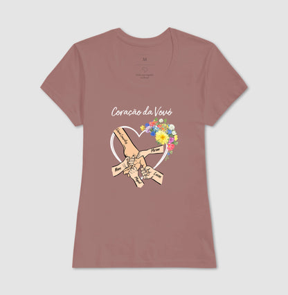 Camiseta Personalizada Coração da Vovó com as mãos dos netos