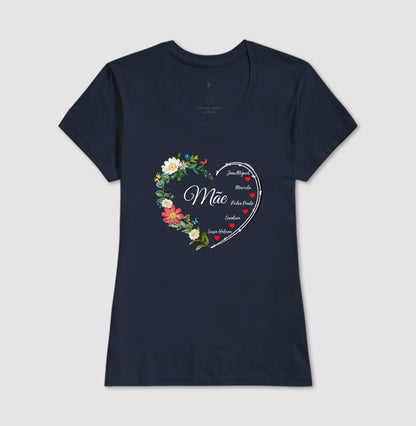 Camiseta Personalizada Mãe Coracão Floral