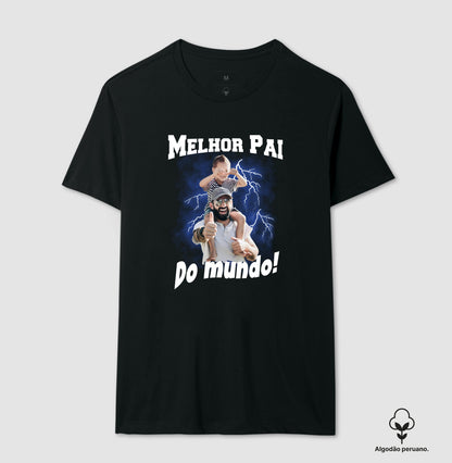 Camiseta Bootleg Personalizada Melhor Pai do Mundo com fotos (Algodão Peruano)