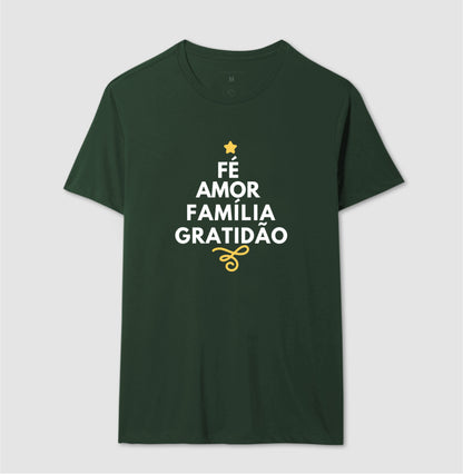 Camiseta Natal Fé, amor, família e Gratidão