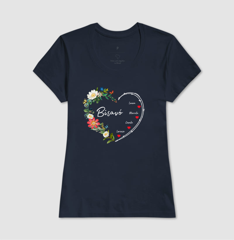 Camiseta Personalizada Bisavó Coração Floral