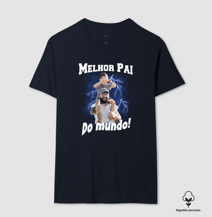 Camiseta Bootleg Personalizada - Melhor Pai do Mundo com fotos (Algodão Peruano)