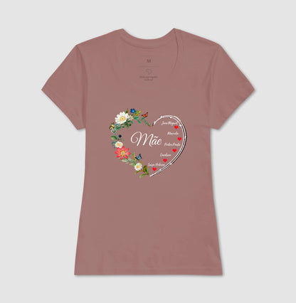 Camiseta Personalizada Coração Floral Mãe