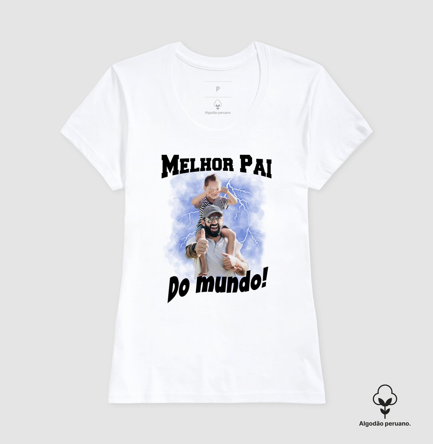 Camiseta Bootleg Personalizada Melhor Pai do Mundo com fotos (Algodão Peruano)