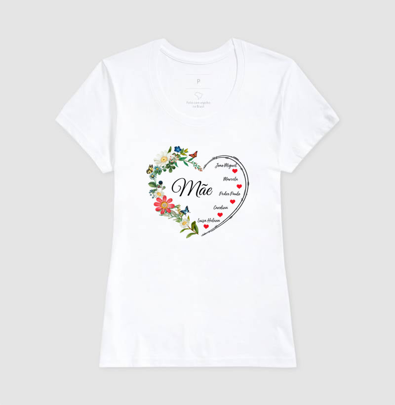 Camiseta Personalizada Mãe Coracão Floral