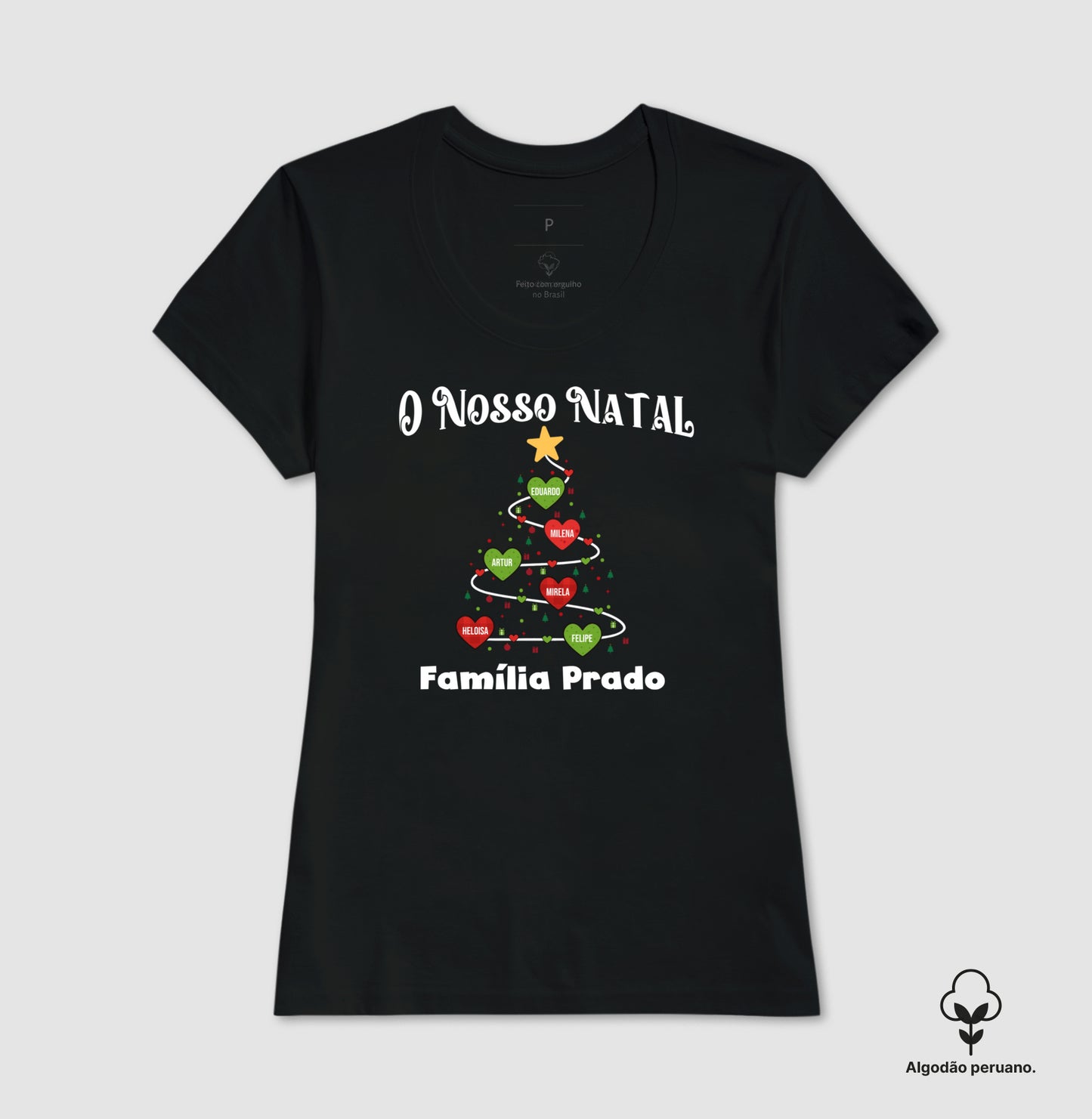 Camiseta Personalizada Árvore de natal com nomes (Algodão Peruano)