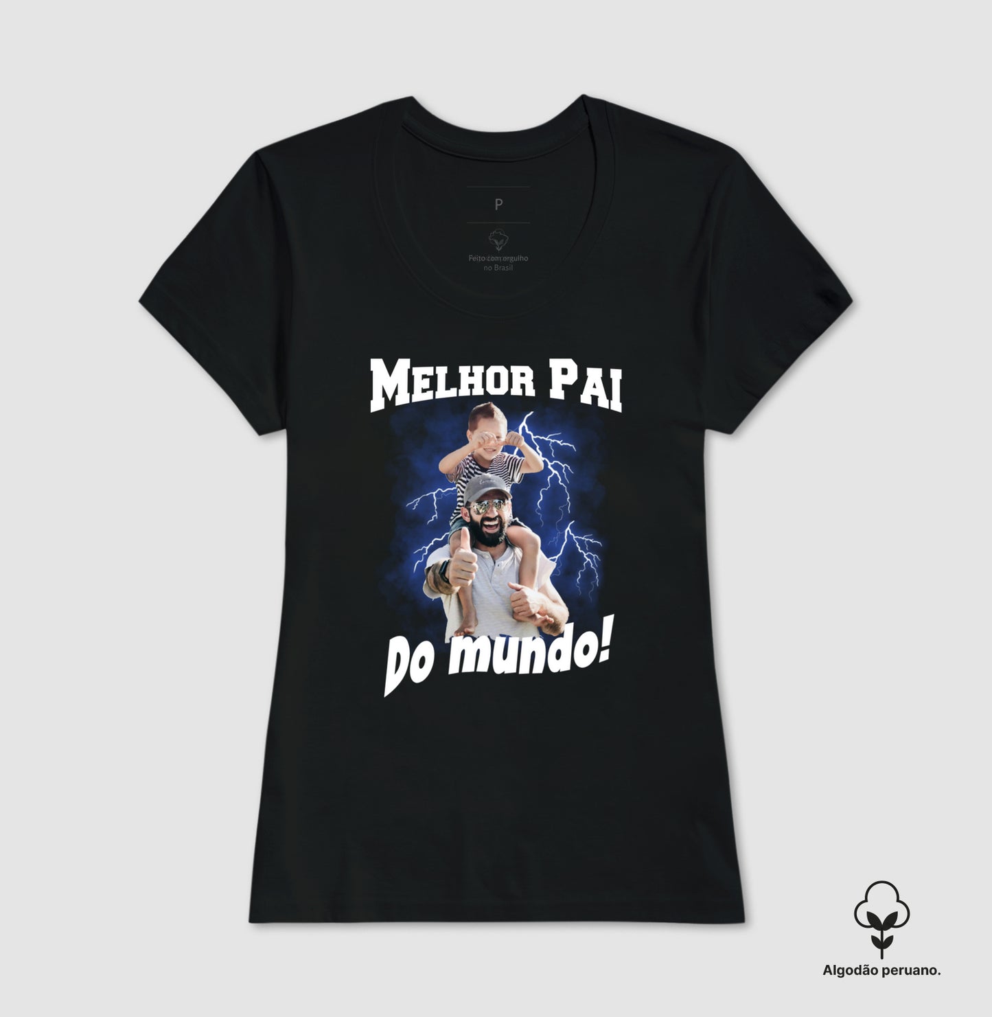 Camiseta Bootleg Personalizada Melhor Pai do Mundo com fotos (Algodão Peruano)