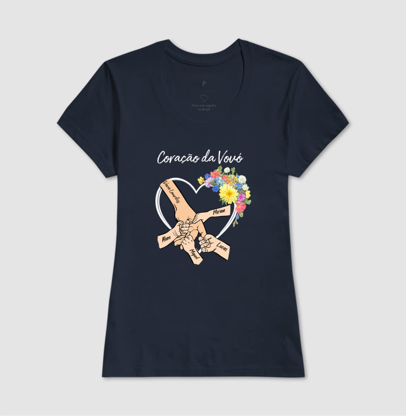 Camiseta Personalizada Coração da Vovó com as mãos dos netos