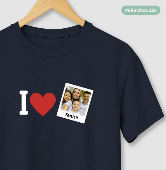 Camiseta Familia - I Love + Foto Retrô