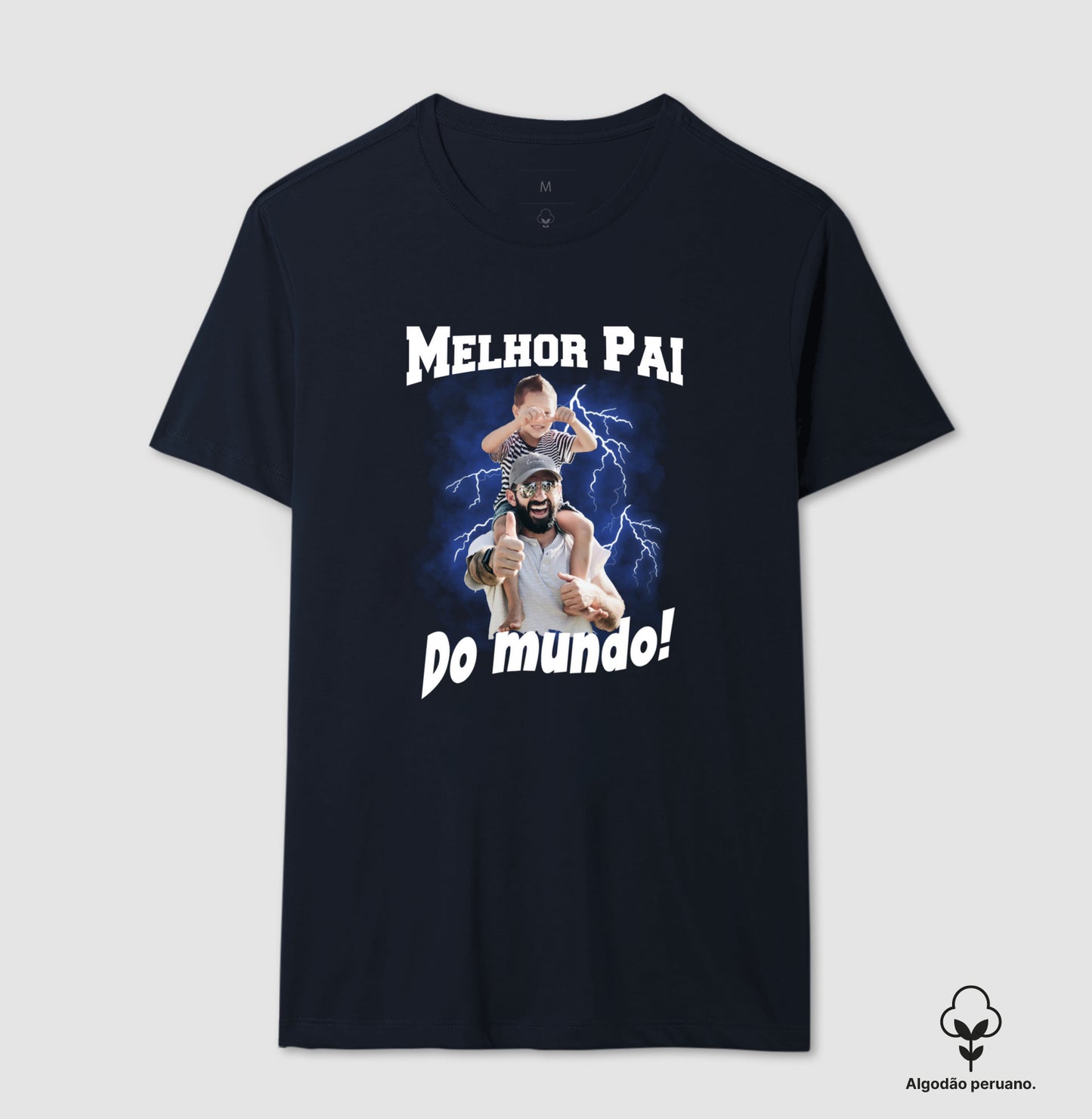 Camiseta Bootleg Personalizada Melhor Pai do Mundo com fotos (Algodão Peruano)