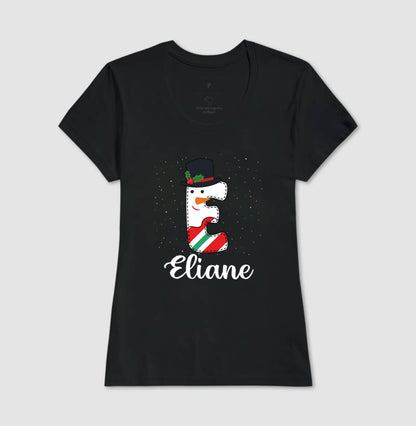 Camiseta Personalizada Natal Letra Inicial Verde e Branca
