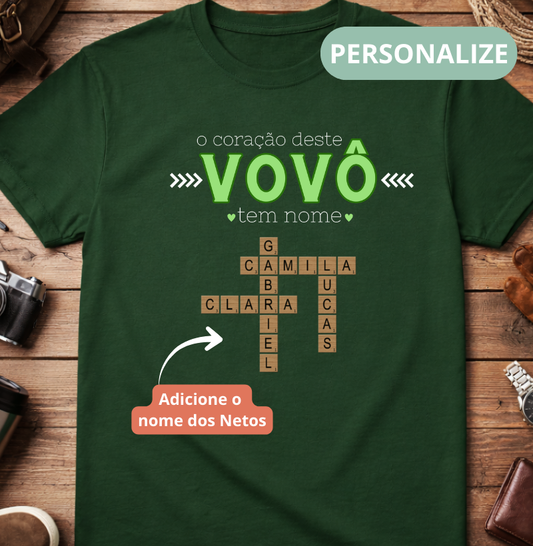 Camiseta Personalizada o coração do Vovô tem nome