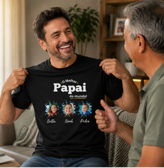 Camiseta Personalizada Melhor Papai do Mundo mini fotos