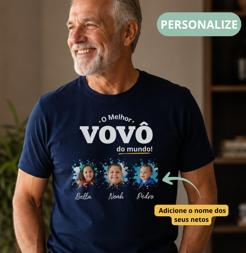 Camiseta Personalizada Melhor  Vovô do Mundo mini fotos
